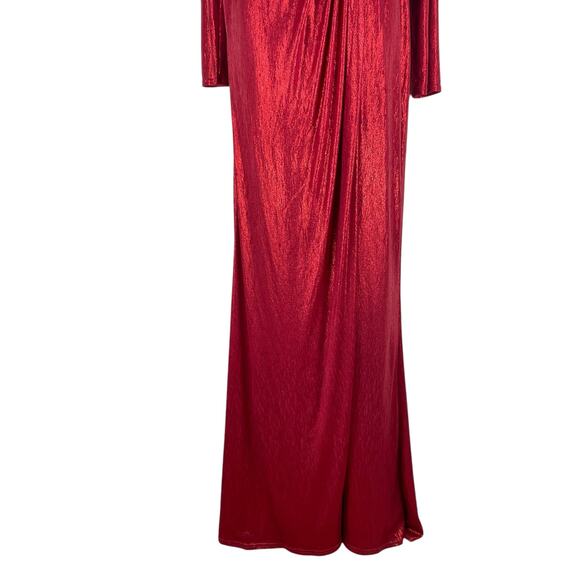 Tadashi Shoji Metallic Long Sleeve Evening Gown Deep Red Size XXL - Picture 8 of 14